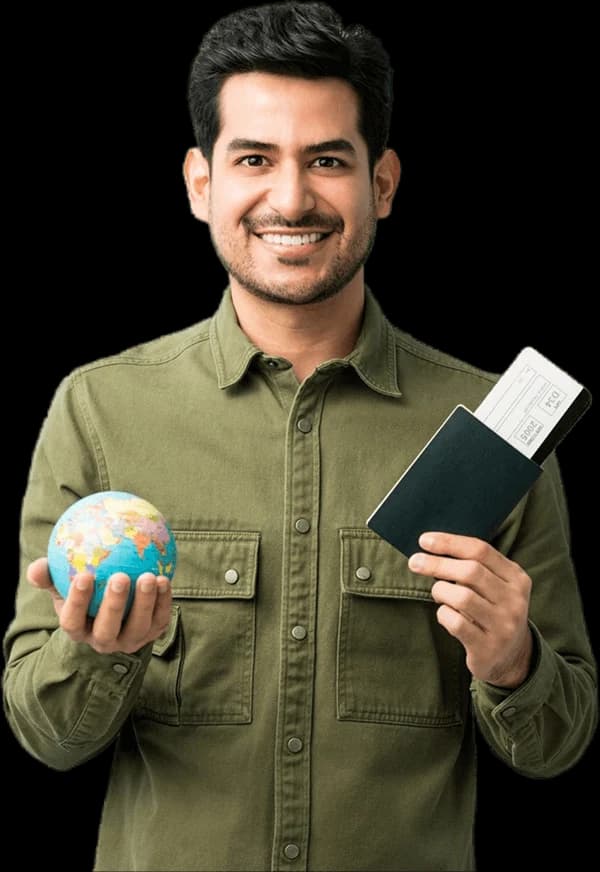 Traveller holding a passport and travel documents