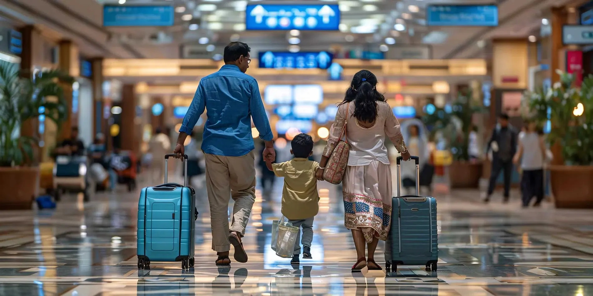 Family with luggage at an airport