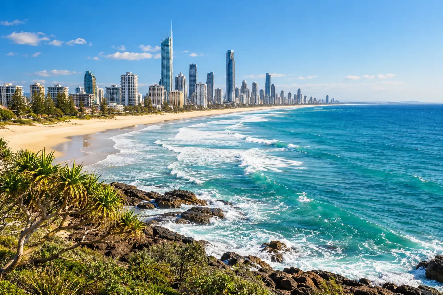 Gold Coast coastline and Surfers Paradise skyline