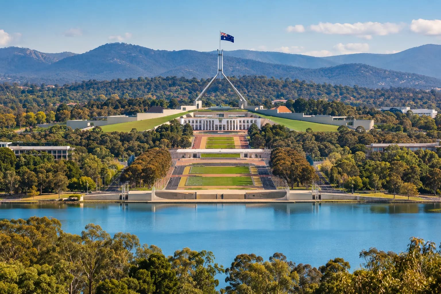 Parliament House and gardens in Canberra