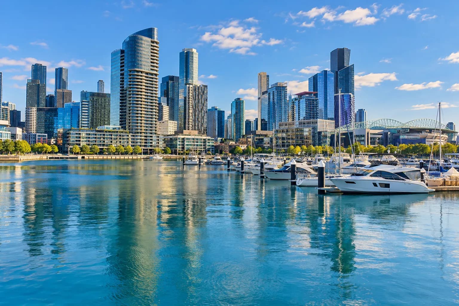 Melbourne Docklands skyline and marina