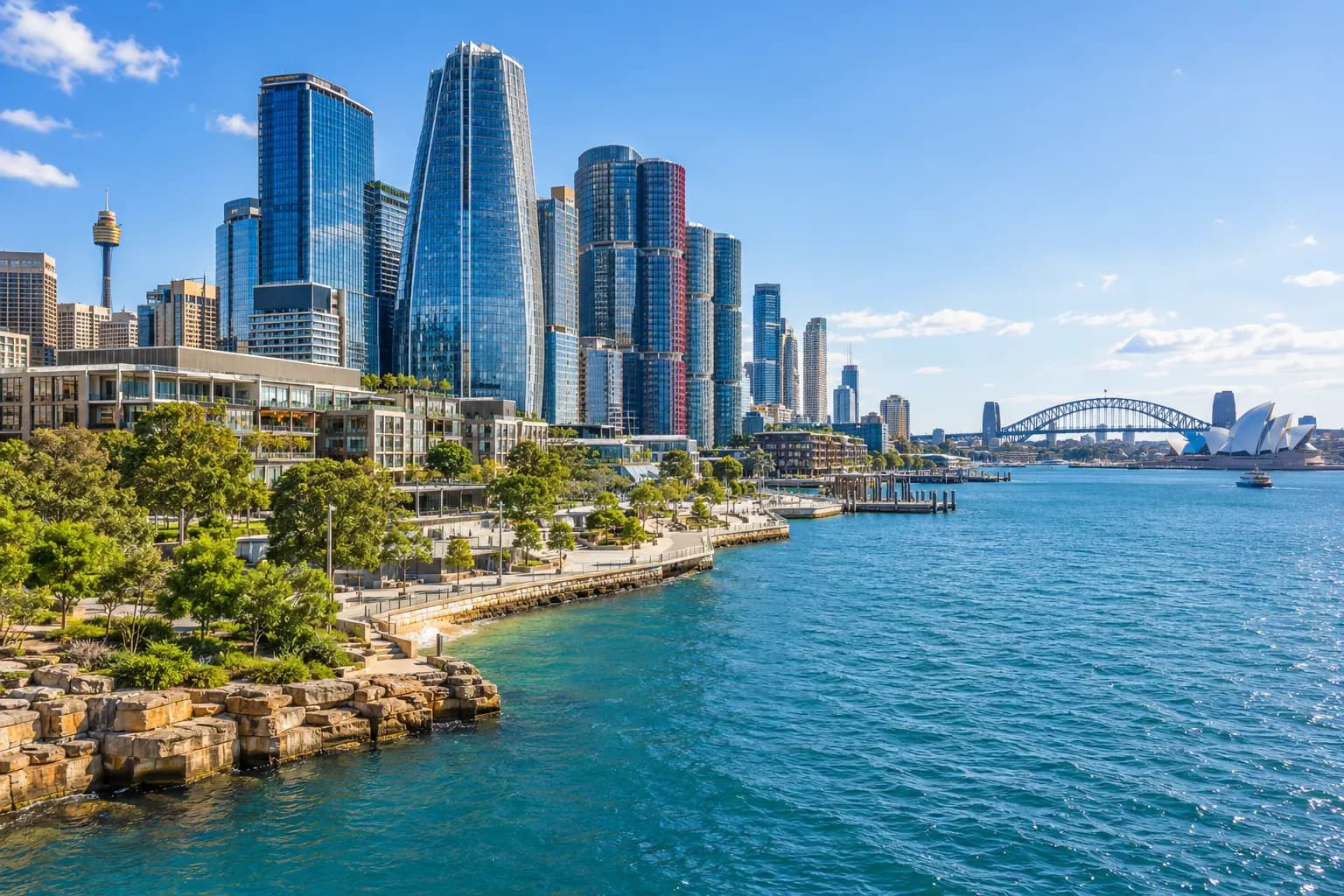 Barangaroo waterfront and Sydney office towers