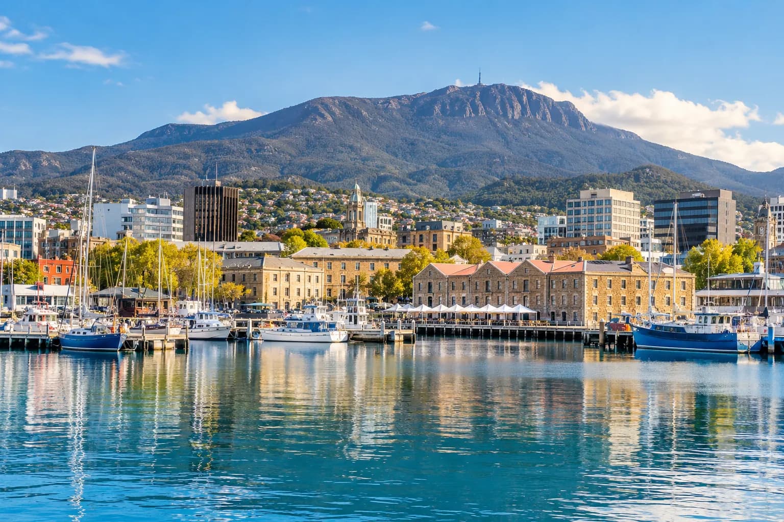 Hobart waterfront beneath Mount Wellington